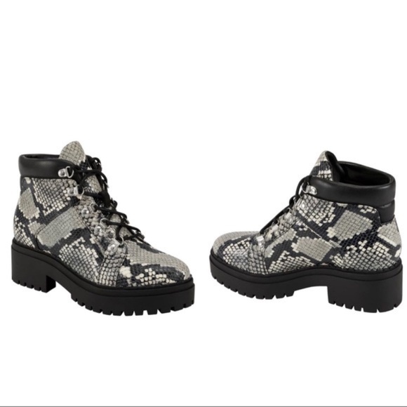 NEW marc fisher ltd nula 2 hiking boot snake print embossed leather bootie NIB - Picture 1 of 7